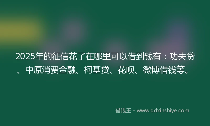 2025年的征信花了在哪里可以借到钱有：功夫贷、中原消费金融、柯基贷、花呗、微博借钱等。