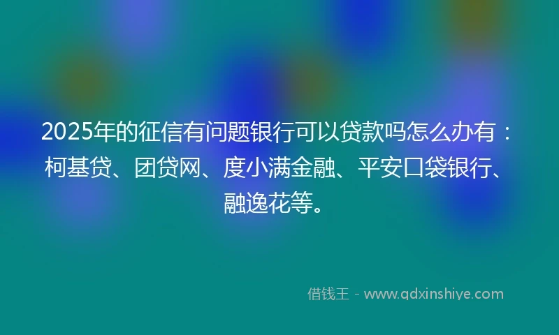 2025年的征信有问题银行可以贷款吗怎么办有:柯基贷、团贷网、度小满金融、平安口袋银行、融逸花等。