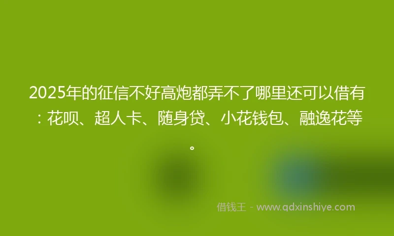 2025年的征信不好高炮都弄不了哪里还可以借有：花呗、超人卡、随身贷、小花钱包、融逸花等。