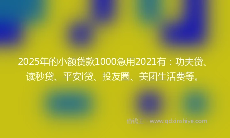 2025年的小额贷款1000急用2021有：功夫贷、读秒贷、平安i贷、投友圈、美团生活费等。