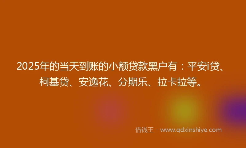 2025年的当天到账的小额贷款黑户有：平安i贷、柯基贷、安逸花、分期乐、拉卡拉等。