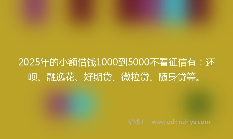 2025年的小额借钱1000到5000不看征信有：还呗、融逸花、好期贷、微粒贷、随身贷等。