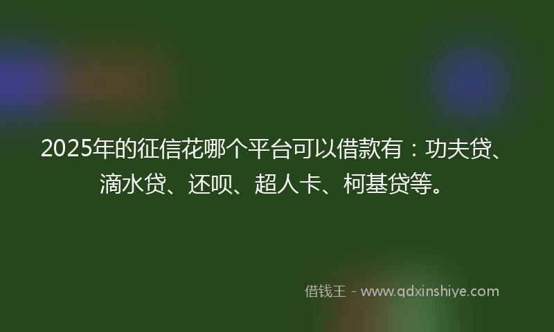 2025年的征信花哪个平台可以借款有:功夫贷、滴水贷、还呗、超人卡、柯基贷等。