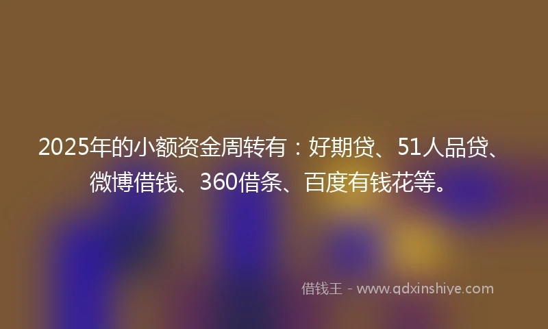 2025年的小额资金周转有:好期贷、51人品贷、微博借钱、360借条、百度有钱花等。