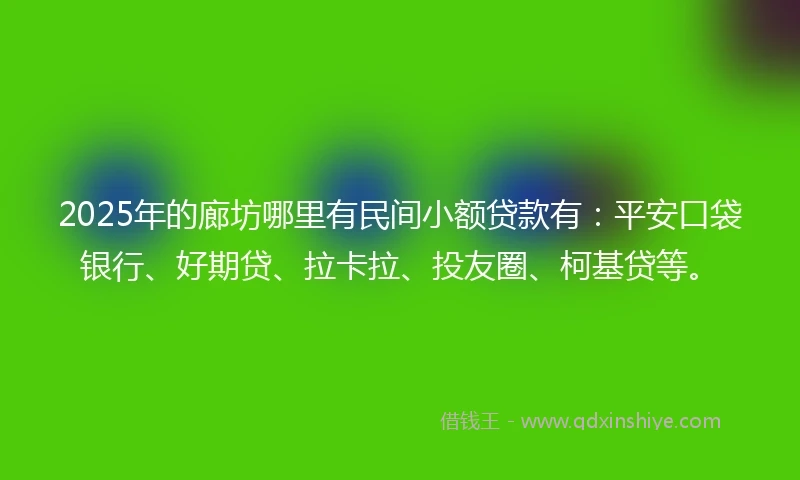 2025年的廊坊哪里有民间小额贷款有：平安口袋银行、好期贷、拉卡拉、投友圈、柯基贷等。