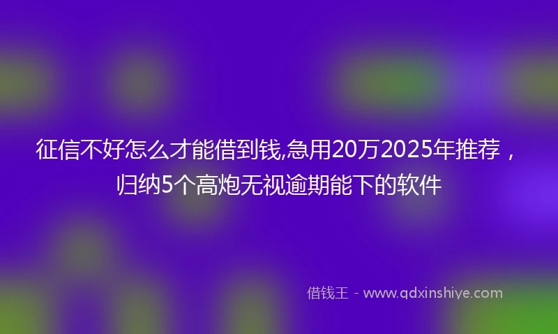 征信不好怎么才能借到钱,急用20万2025年推荐，归纳5个高炮无视逾期能下的软件