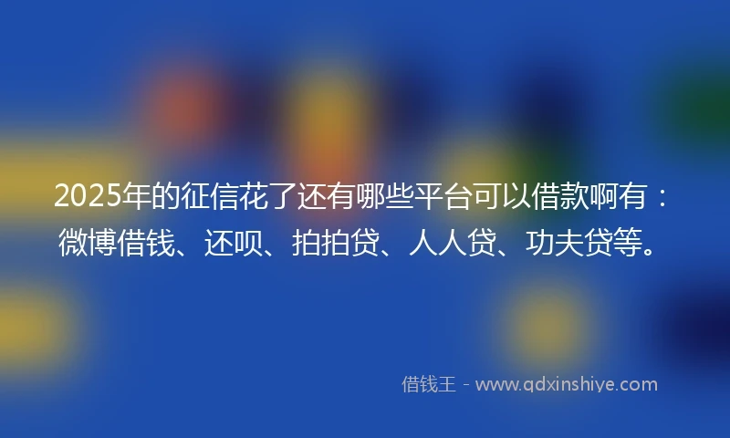 2025年的征信花了还有哪些平台可以借款啊有:微博借钱、还呗、拍拍贷、人人贷、功夫贷等。