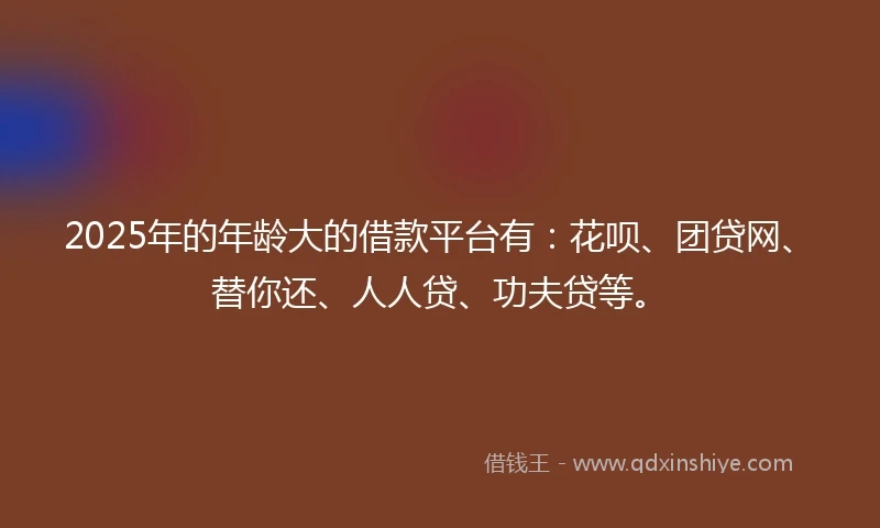 2025年的年龄大的借款平台有：花呗、团贷网、替你还、人人贷、功夫贷等。