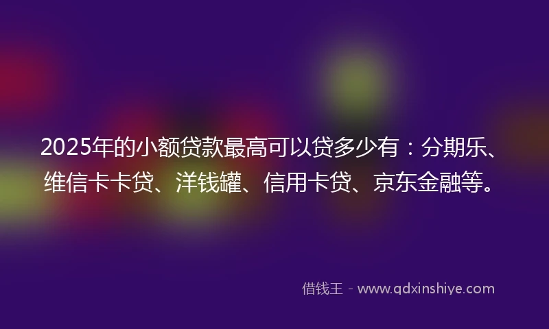 2025年的小额贷款最高可以贷多少有：分期乐、维信卡卡贷、洋钱罐、信用卡贷、京东金融等。