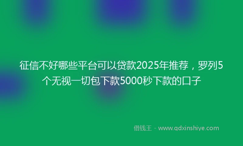 征信不好哪些平台可以贷款2025年推荐，罗列5个无视一切包下款5000秒下款的口子