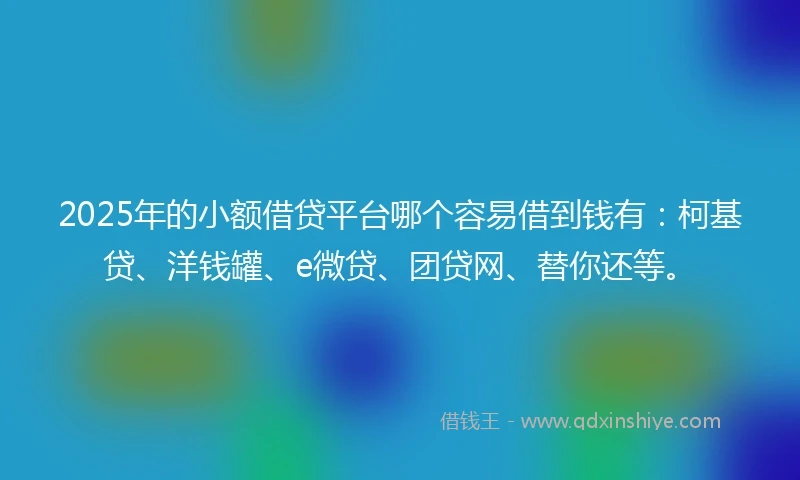2025年的小额借贷平台哪个容易借到钱有：柯基贷、洋钱罐、e微贷、团贷网、替你还等。
