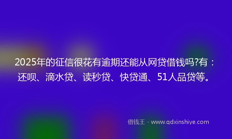 2025年的征信很花有逾期还能从网贷借钱吗?有：还呗、滴水贷、读秒贷、快贷通、51人品贷等。