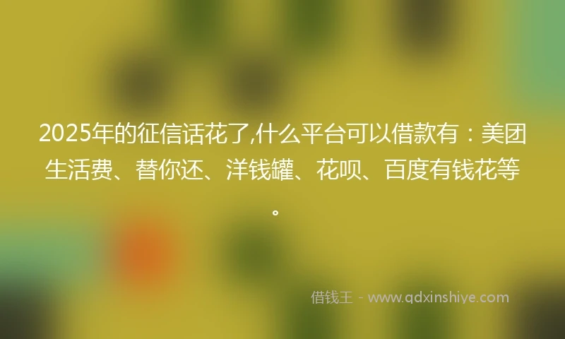 2025年的征信话花了,什么平台可以借款有：美团生活费、替你还、洋钱罐、花呗、百度有钱花等。