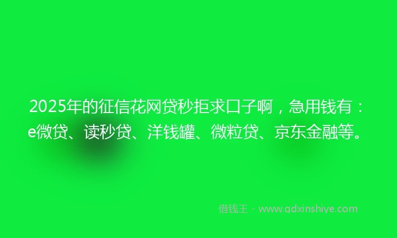 2025年的征信花网贷秒拒求口子啊，急用钱有：e微贷、读秒贷、洋钱罐、微粒贷、京东金融等。