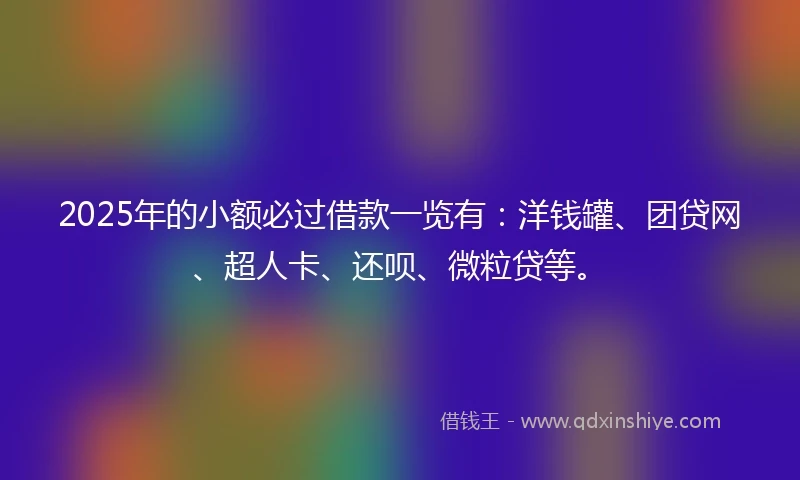 2025年的小额必过借款一览有：洋钱罐、团贷网、超人卡、还呗、微粒贷等。