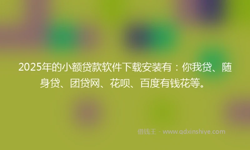 2025年的小额贷款软件下载安装有：你我贷、随身贷、团贷网、花呗、百度有钱花等。