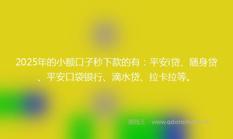 2025年的小额口子秒下款的有：平安i贷、随身贷、平安口袋银行、滴水贷、拉卡拉等。