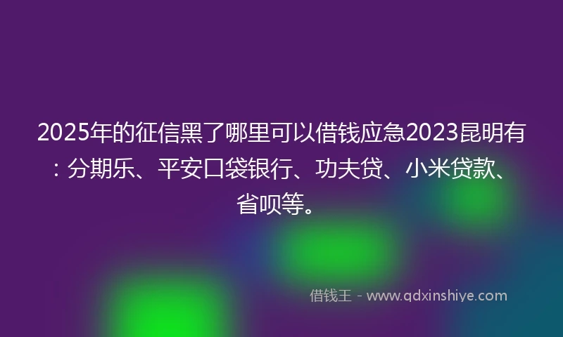 2025年的征信黑了哪里可以借钱应急2023昆明有：分期乐、平安口袋银行、功夫贷、小米贷款、省呗等。