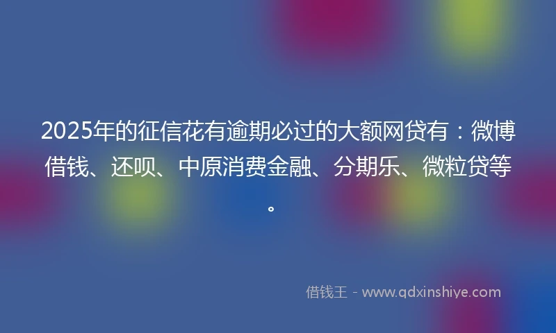 2025年的征信花有逾期必过的大额网贷有:微博借钱、还呗、中原消费金融、分期乐、微粒贷等。