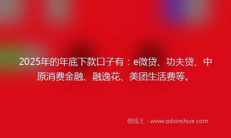 2025年的年底下款口子有：e微贷、功夫贷、中原消费金融、融逸花、美团生活费等。