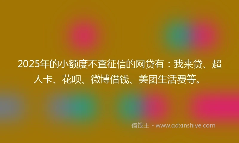 2025年的小额度不查征信的网贷有：我来贷、超人卡、花呗、微博借钱、美团生活费等。