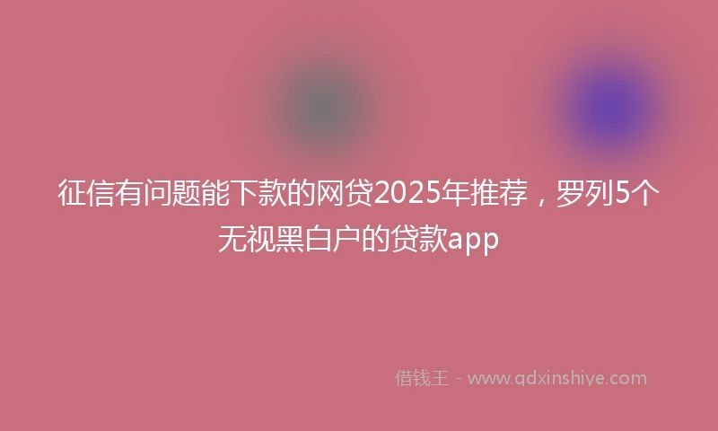 征信有问题能下款的网贷2025年推荐，罗列5个无视黑白户的贷款app