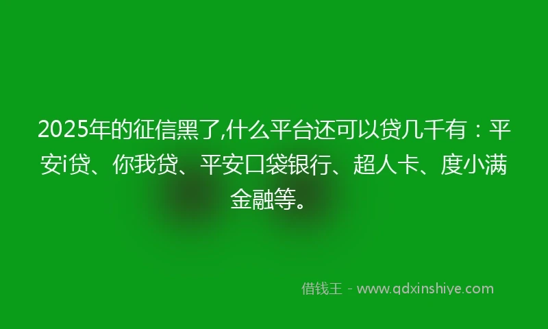 2025年的征信黑了,什么平台还可以贷几千有：平安i贷、你我贷、平安口袋银行、超人卡、度小满金融等。