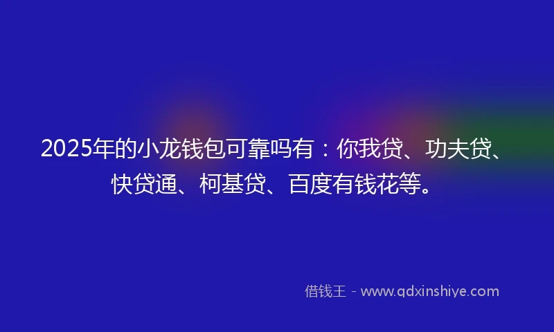 2025年的小龙钱包可靠吗有：你我贷、功夫贷、快贷通、柯基贷、百度有钱花等。
