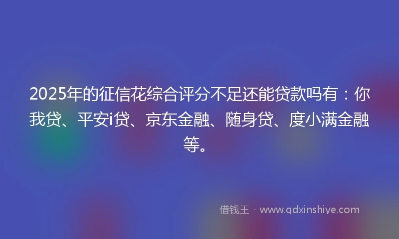 2025年的征信花综合评分不足还能贷款吗有：你我贷、平安i贷、京东金融、随身贷、度小满金融等。