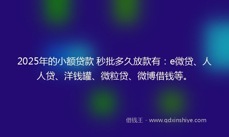 2025年的小额贷款 秒批多久放款有：e微贷、人人贷、洋钱罐、微粒贷、微博借钱等。