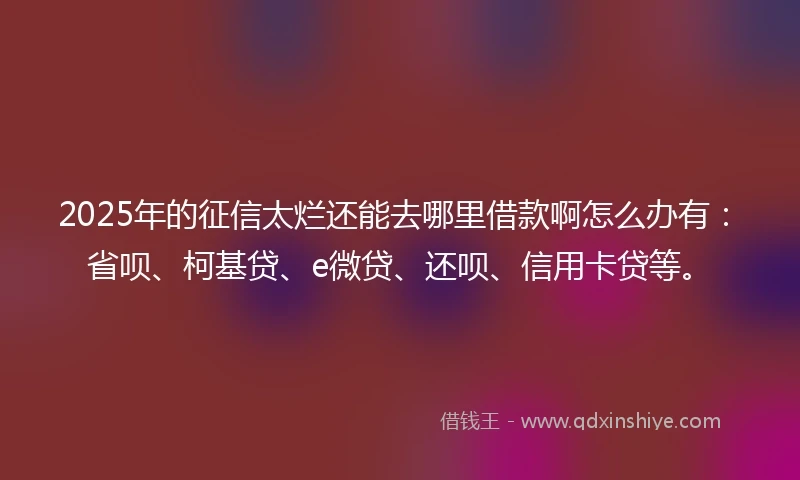 2025年的征信太烂还能去哪里借款啊怎么办有：省呗、柯基贷、e微贷、还呗、信用卡贷等。