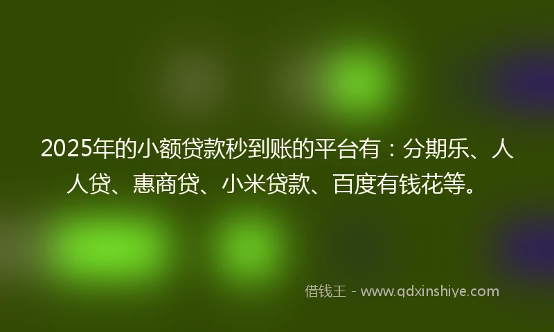 2025年的小额贷款秒到账的平台有：分期乐、人人贷、惠商贷、小米贷款、百度有钱花等。