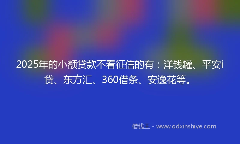 2025年的小额贷款不看征信的有：洋钱罐、平安i贷、东方汇、360借条、安逸花等。