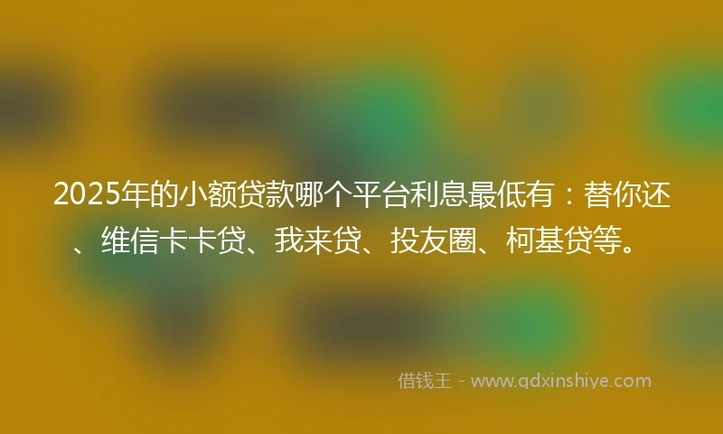 2025年的小额贷款哪个平台利息最低有：替你还、维信卡卡贷、我来贷、投友圈、柯基贷等。