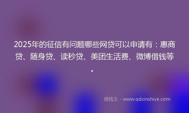 2025年的征信有问题哪些网贷可以申请有：惠商贷、随身贷、读秒贷、美团生活费、微博借钱等。