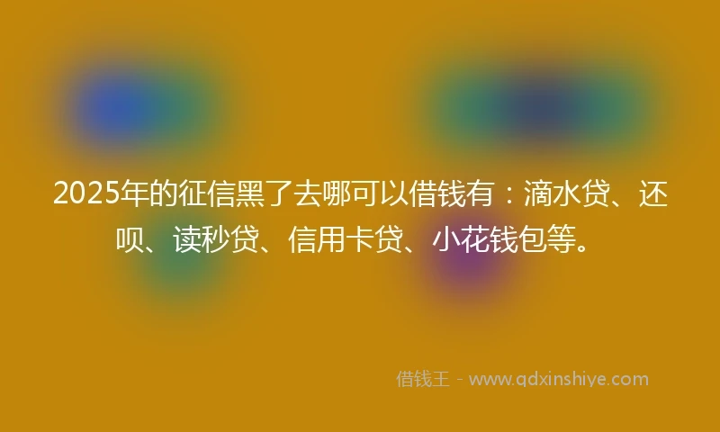 2025年的征信黑了去哪可以借钱有：滴水贷、还呗、读秒贷、信用卡贷、小花钱包等。