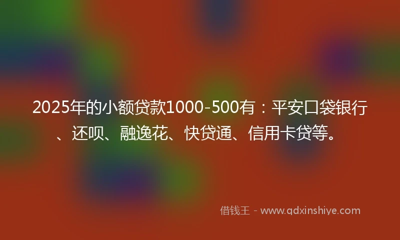 2025年的小额贷款1000-500有：平安口袋银行、还呗、融逸花、快贷通、信用卡贷等。