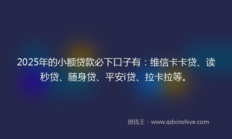 2025年的小额贷款必下口子有：维信卡卡贷、读秒贷、随身贷、平安i贷、拉卡拉等。