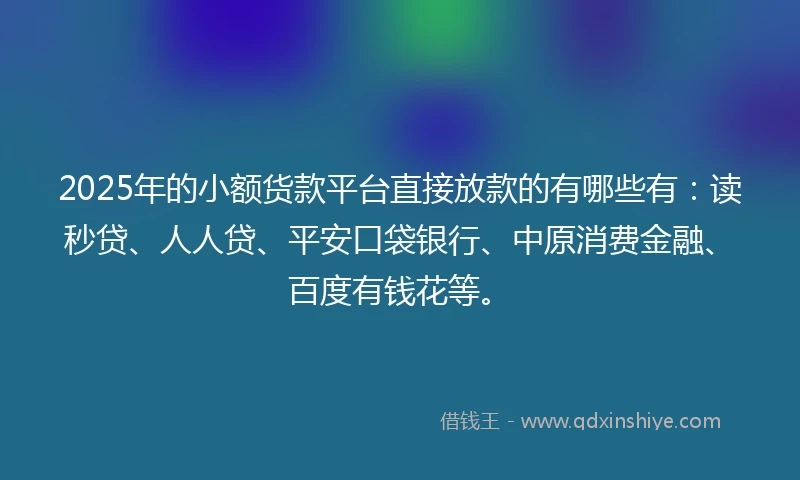 2025年的小额货款平台直接放款的有哪些有：读秒贷、人人贷、平安口袋银行、中原消费金融、百度有钱花等。