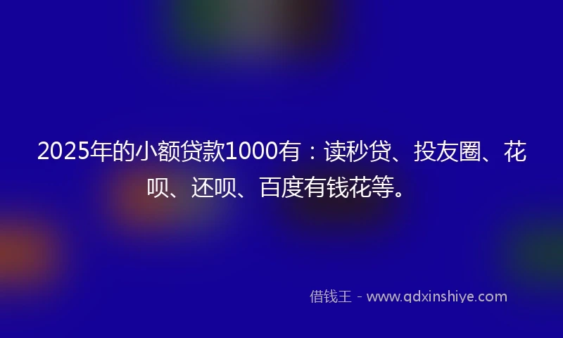 2025年的小额贷款1000有：读秒贷、投友圈、花呗、还呗、百度有钱花等。