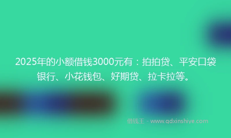 2025年的小额借钱3000元有：拍拍贷、平安口袋银行、小花钱包、好期贷、拉卡拉等。