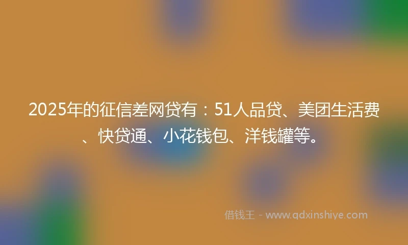 2025年的征信差网贷有：51人品贷、美团生活费、快贷通、小花钱包、洋钱罐等。