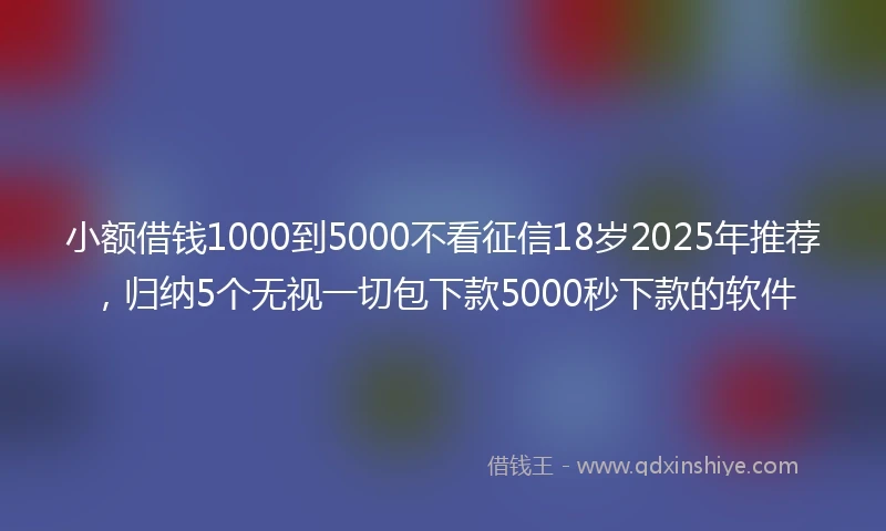 小额借钱1000到5000不看征信18岁2025年推荐，归纳5个无视一切包下款5000秒下款的软件