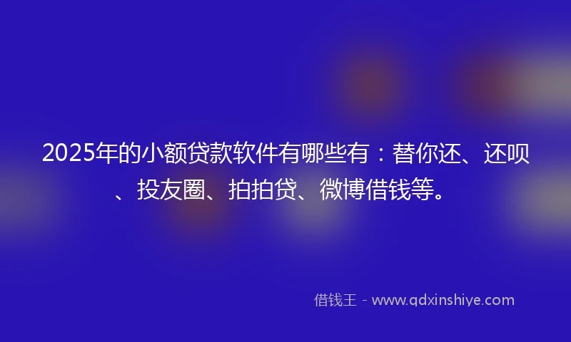 2025年的小额贷款软件有哪些有：替你还、还呗、投友圈、拍拍贷、微博借钱等。