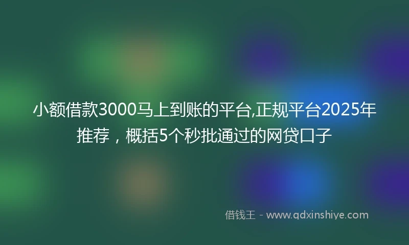 小额借款3000马上到账的平台,正规平台2025年推荐，概括5个秒批通过的网贷口子