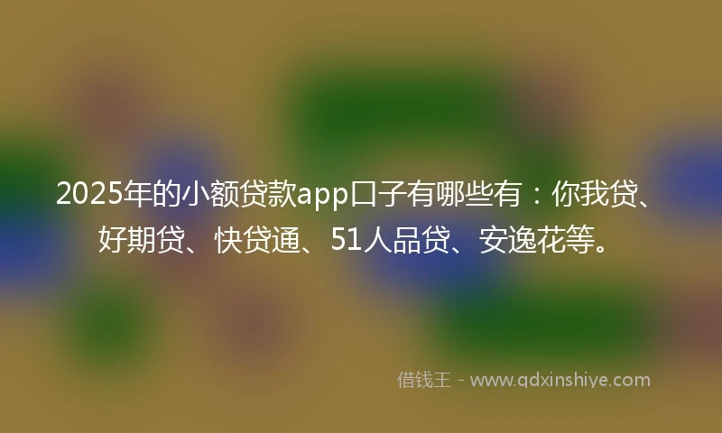 2025年的小额贷款app口子有哪些有：你我贷、好期贷、快贷通、51人品贷、安逸花等。
