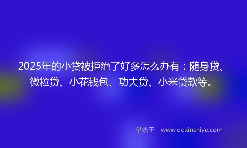 2025年的小贷被拒绝了好多怎么办有：随身贷、微粒贷、小花钱包、功夫贷、小米贷款等。