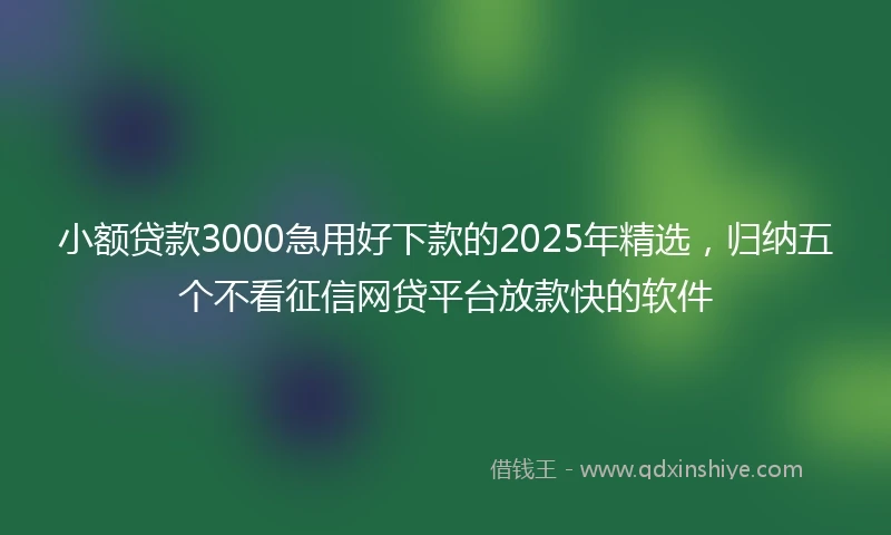 小额贷款3000急用好下款的2025年精选，归纳五个不看征信网贷平台放款快的软件