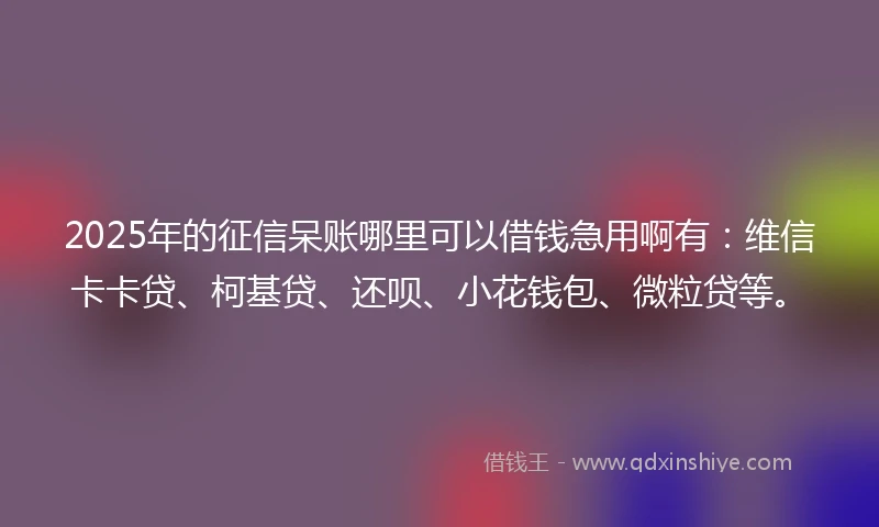 2025年的征信呆账哪里可以借钱急用啊有：维信卡卡贷、柯基贷、还呗、小花钱包、微粒贷等。