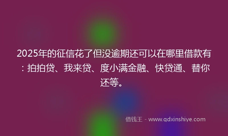 2025年的征信花了但没逾期还可以在哪里借款有：拍拍贷、我来贷、度小满金融、快贷通、替你还等。